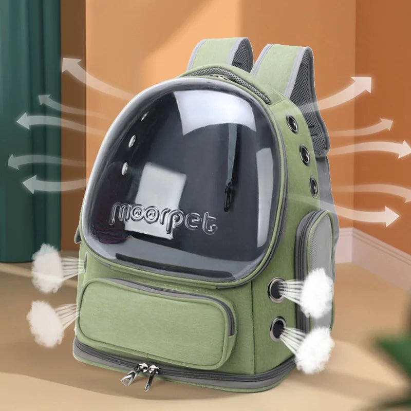 Breathable Pet Travel Backpack with Transparent Window for Cats and Small Dogs – Durable Oxford Material, 42x27x34 cm