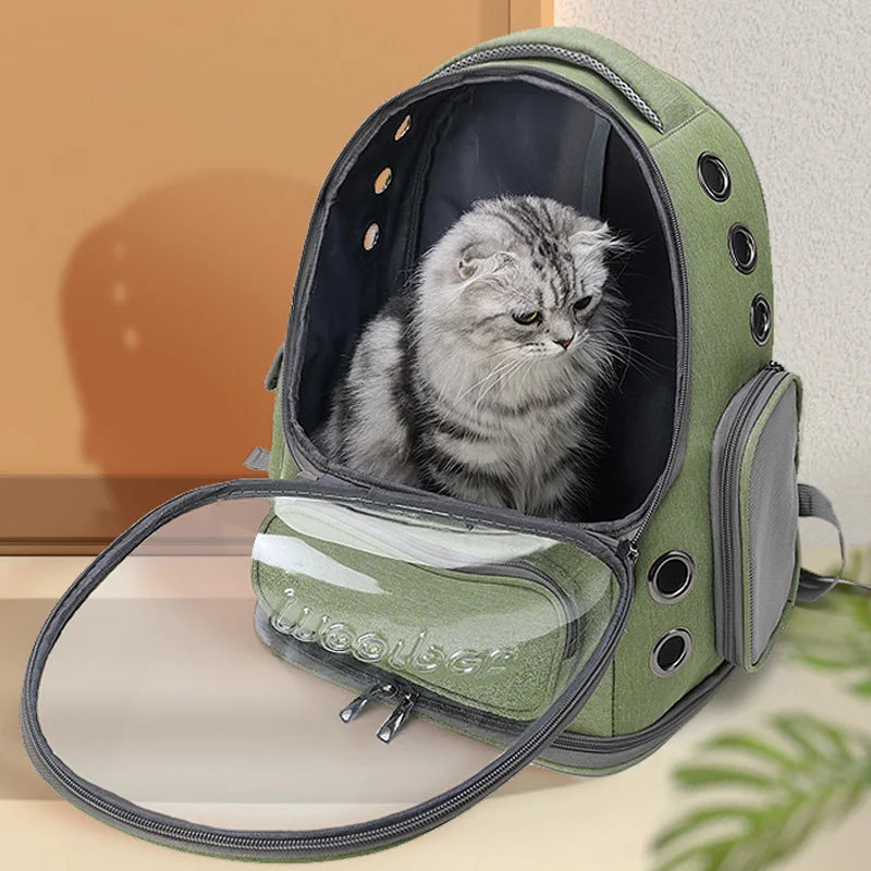 Breathable Pet Travel Backpack with Transparent Window for Cats and Small Dogs – Durable Oxford Material, 42x27x34 cm