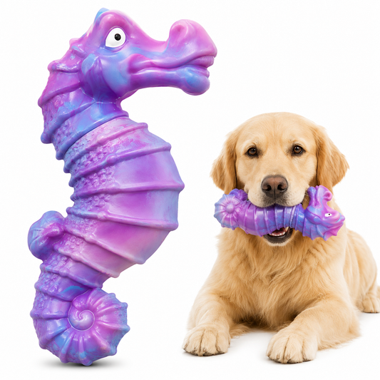 Durable Squeaky Dog Chew Toy for Aggressive Chewers – Purple Seahorse Design