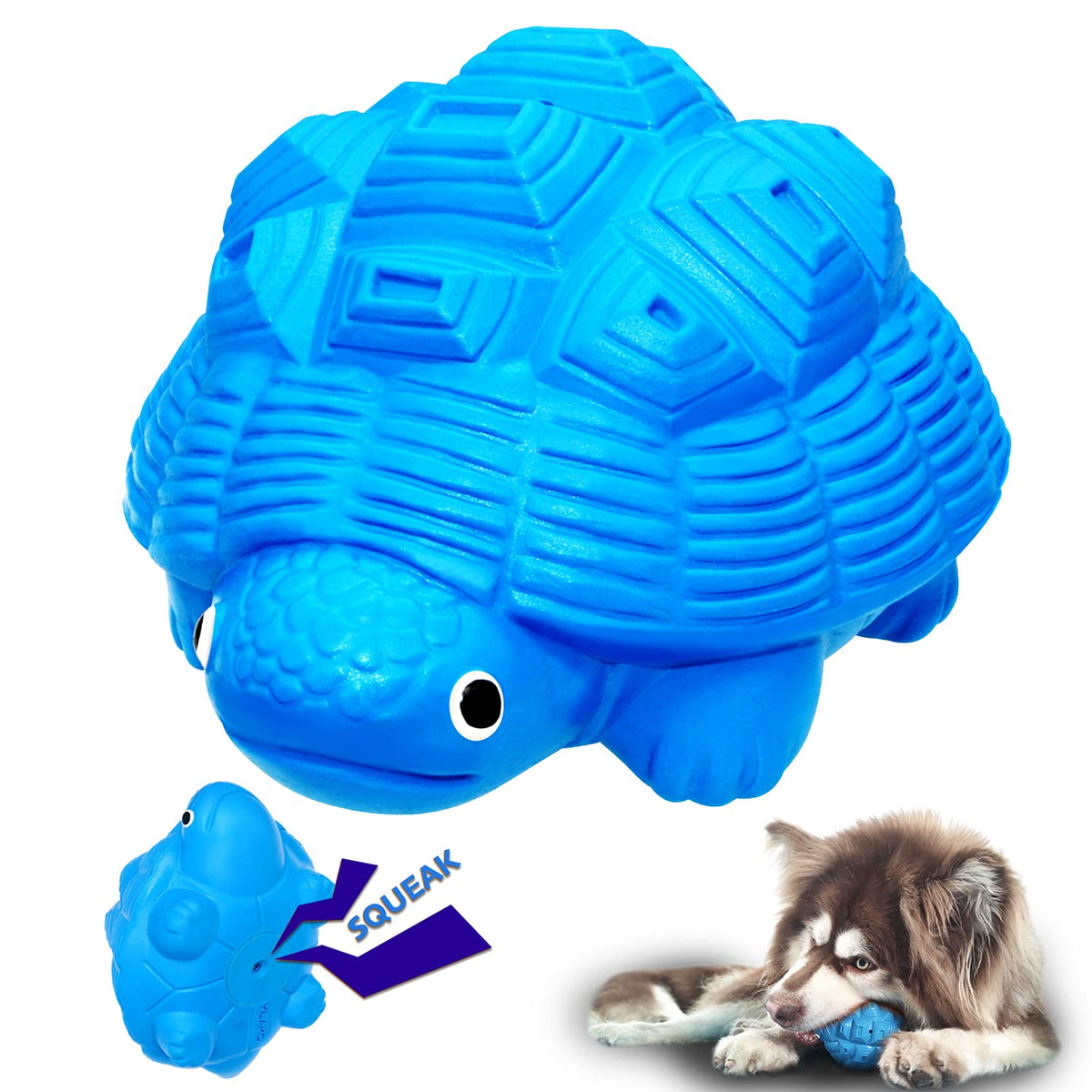 Heavy Duty Dog Toy for Aggressive Chewers with Squeaker – Durable Blue Rubber Toy for Large Dogs