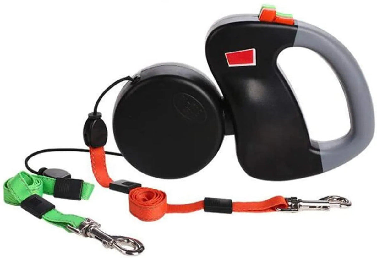 Retractable Double Dog Leash with Reflective Lines – 3m Nylon Leash for Two Dogs with Ergonomic Handle