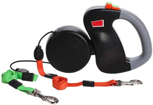 Retractable Double Dog Leash with Reflective Lines – 3m Nylon Leash for Two Dogs with Ergonomic Handle