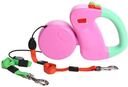 Retractable Double Dog Leash with Reflective Lines – 3m Nylon Leash for Two Dogs with Ergonomic Handle