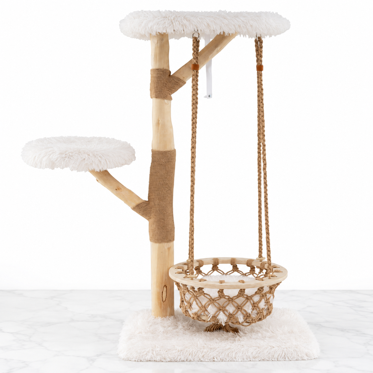The Arbor Retreat — Pear-Wood Cat Tower & Hanging Cradle